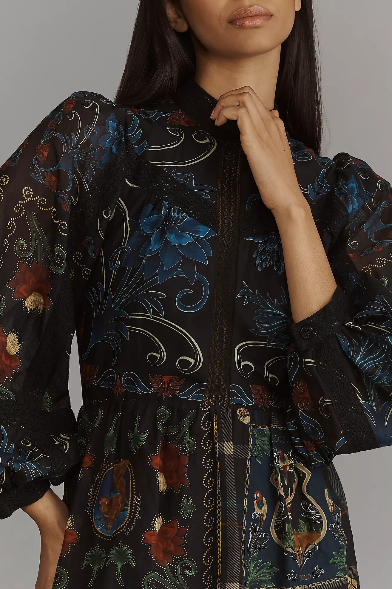 Farm Rio Long-Sleeve Mock-Neck A-Line Maxi Dress | Anthropologie (US)