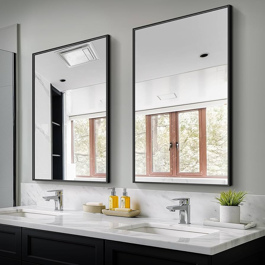 Bathroom Vanity Mirror for Wall, 2 Pack 36" x 24" Metal Framed Rectangular Bathroom Wall Mirror f... | Amazon (US)