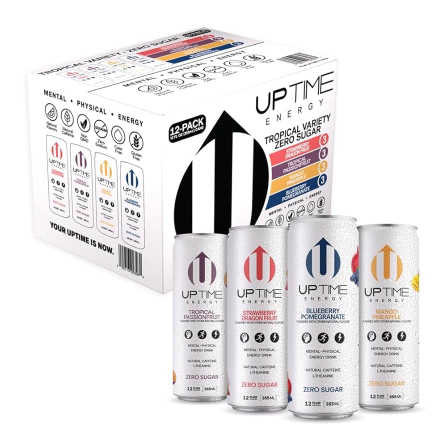 UPTIME - Tropical Variety 12 Pack - Zero Sugar Premium Energy Drink, 12oz Cans, Natural Caffeine,... | Amazon (US)