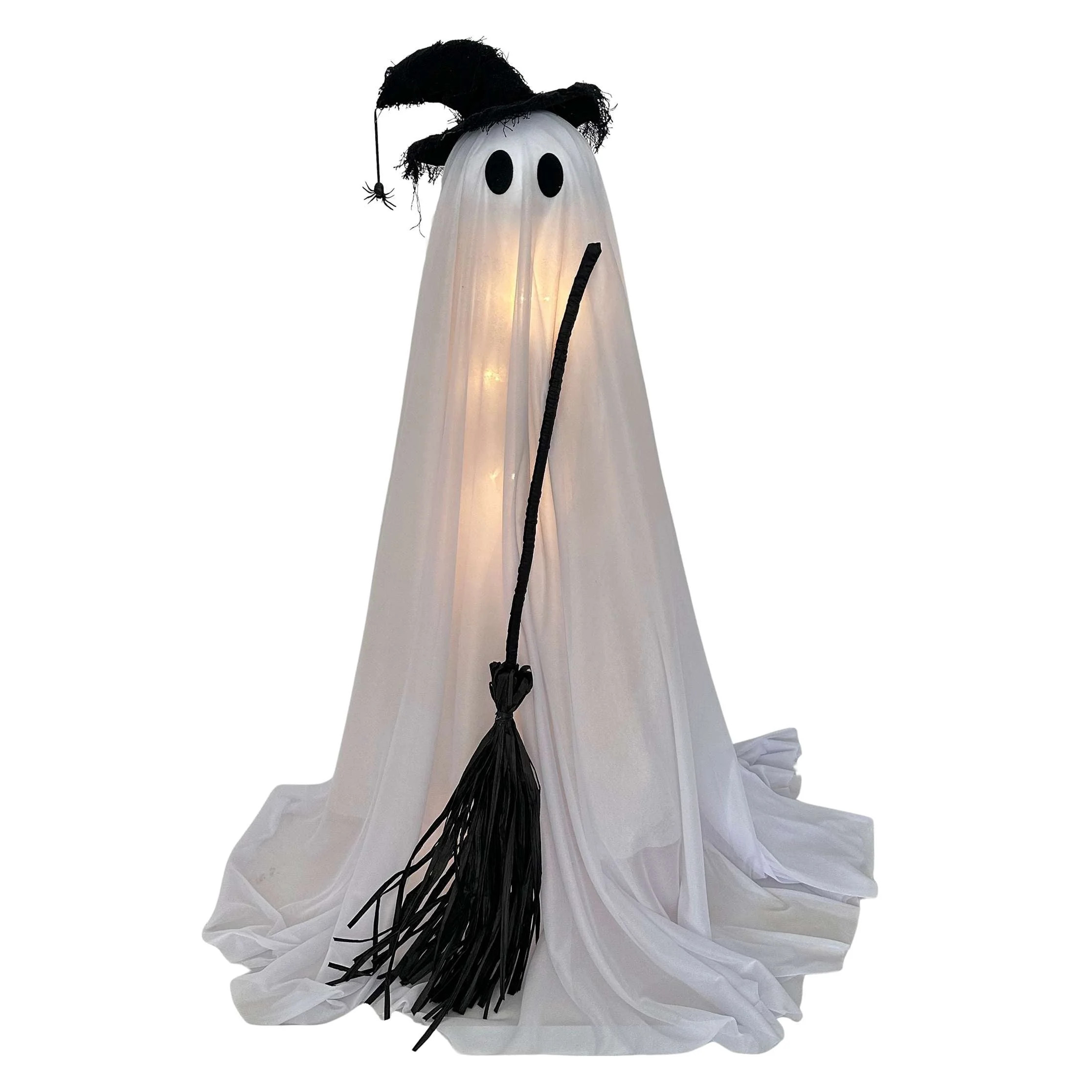 Light-Up Standing Fabric Ghost with Broom Decoration, Black and White, 36", Halloween by Way To Celebrate | Walmart (US)