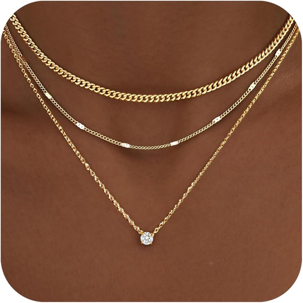 WomenGifts Layered Gold Necklaces for Women, 14K Gold Sterling Silver Plated Dainty Pendant Neckl... | Amazon (US)