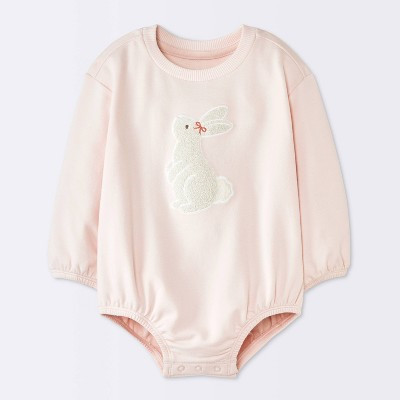 Baby Girls' Bunny Graphic Long-Sleeve Bubble Romper - Cloud Island™ Pink 6-9M | Target