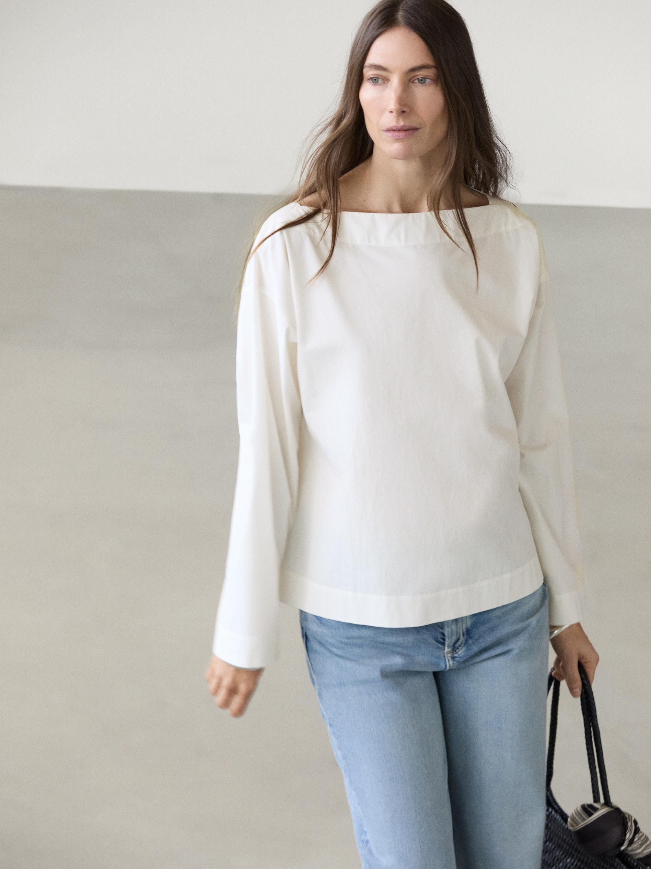Poplin boat neck blouse | Massimo Dutti UK