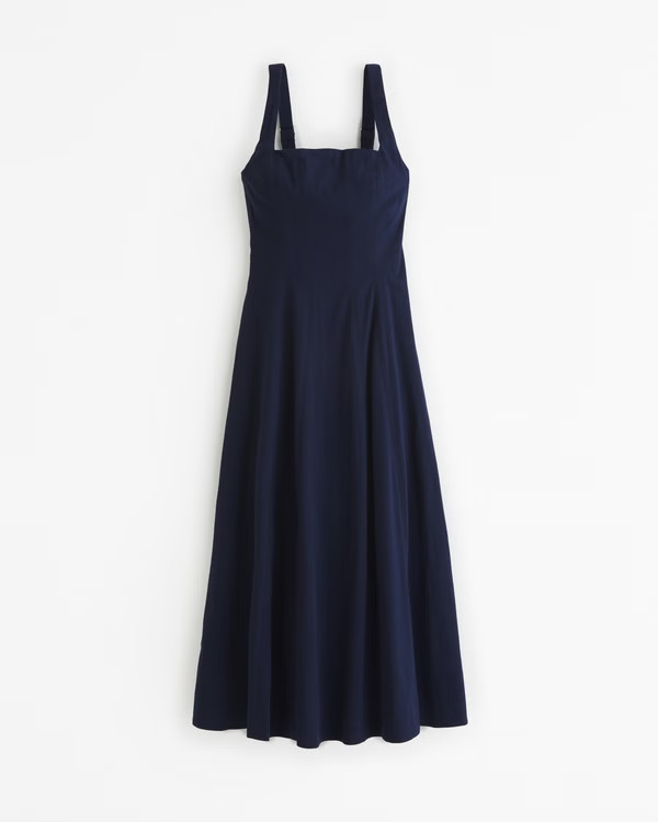 Women's Fit & Flare Stretch Midi Dress | Women's Dresses & Jumpsuits | Abercrombie.com | Abercrombie & Fitch (US)