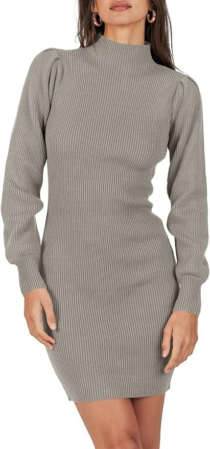 ANRABESS Women Turtleneck Long Sleeve Knit Stretchable Elasticity Slim Sweater Bodycon Mini Sweat... | Amazon (US)