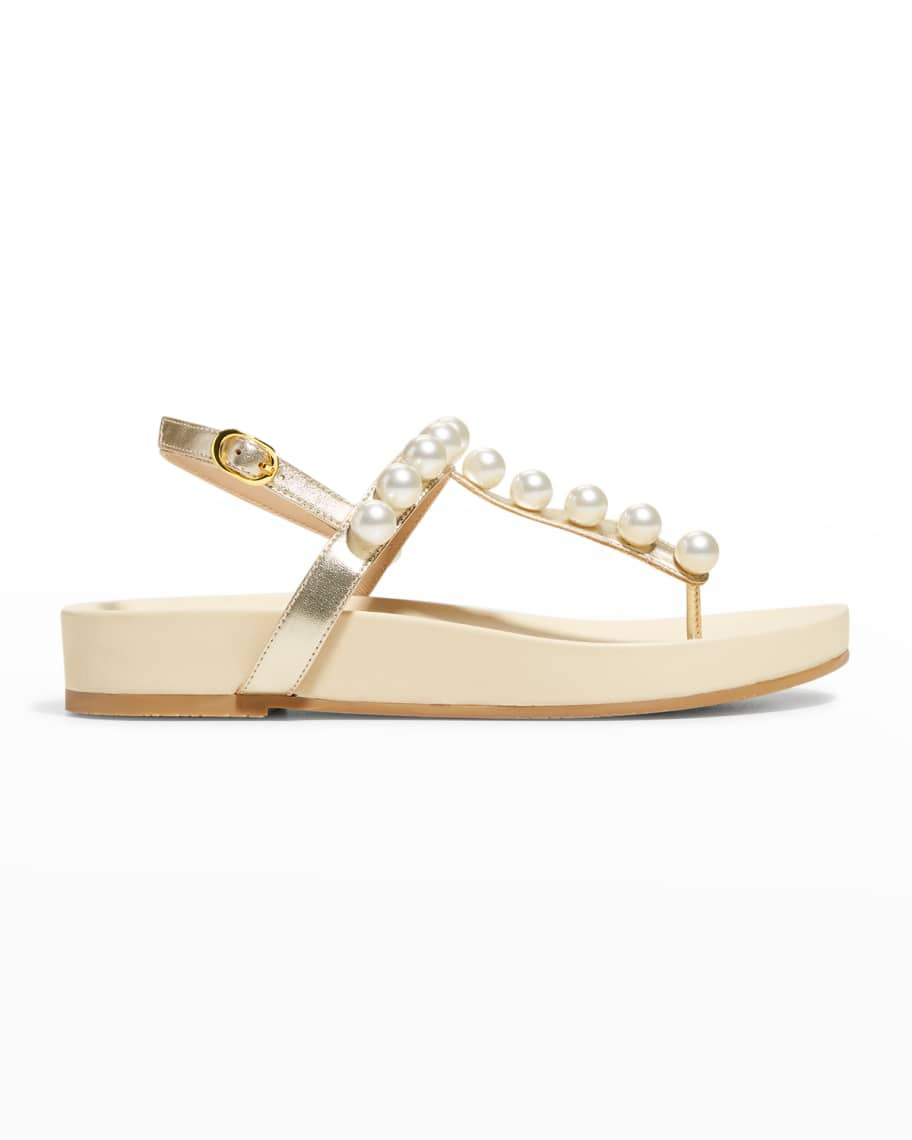 Stuart Weitzman Goldie Metallic Pearly Summer Sandals | Neiman Marcus