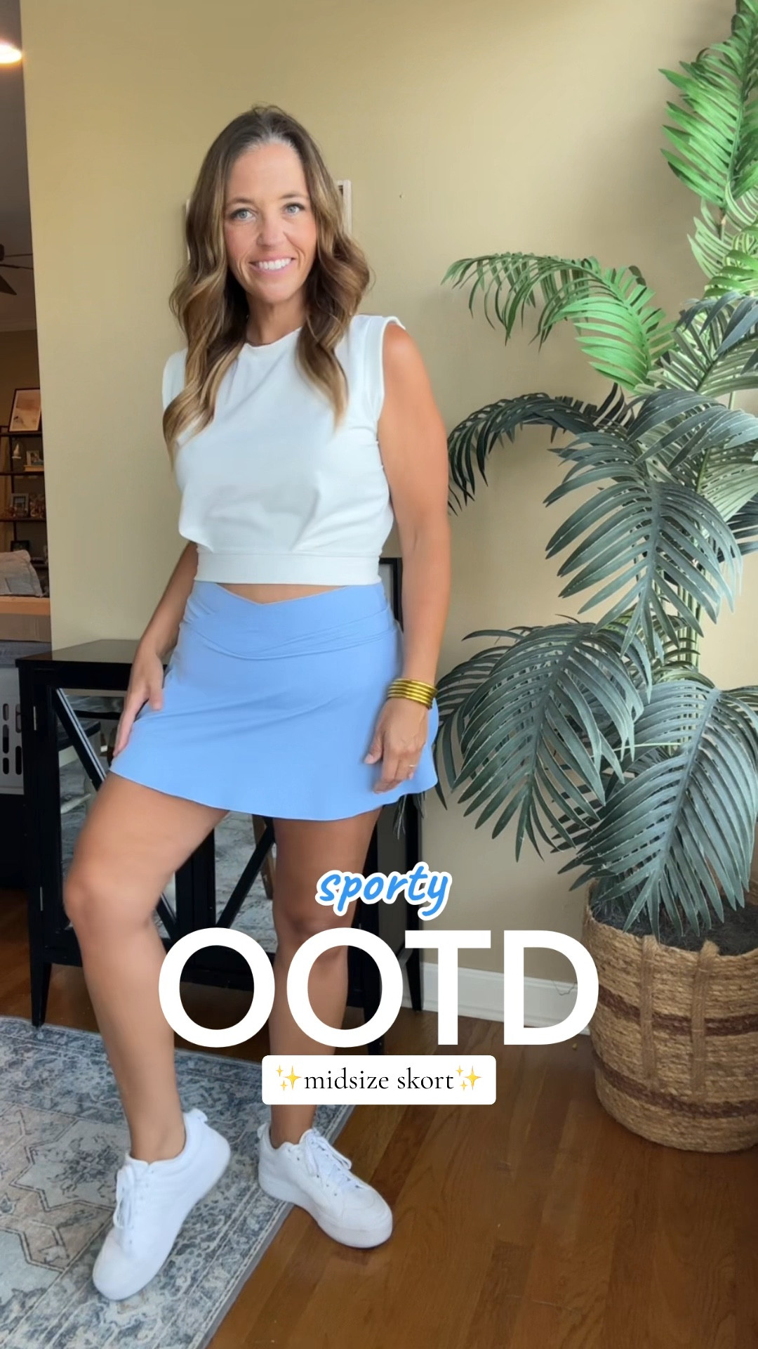 Sporty skort outfit of the day! Loving this skort/tennis skirt and my new white kicks too. #tennisskirt #OOTD #fitcheck #athleticskirt #fashionistafaves #skort 

#LTKFitness #LTKMidsize #LTKActive