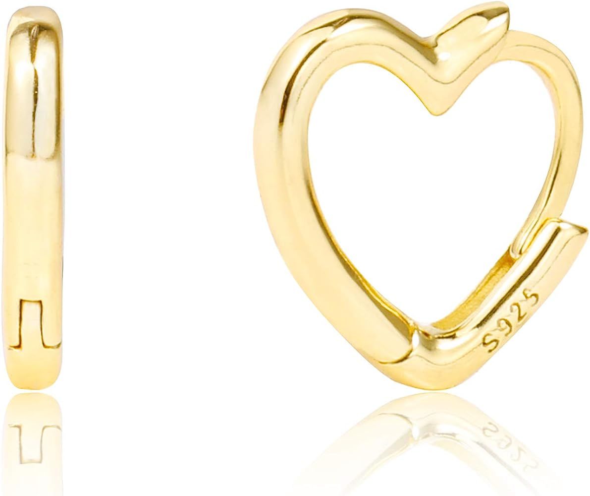 Small Gold Plated Heart Huggie Hoop Earrings for Women 925 Sterling Silver Hypoallergenic Heart Earr | Amazon (US)