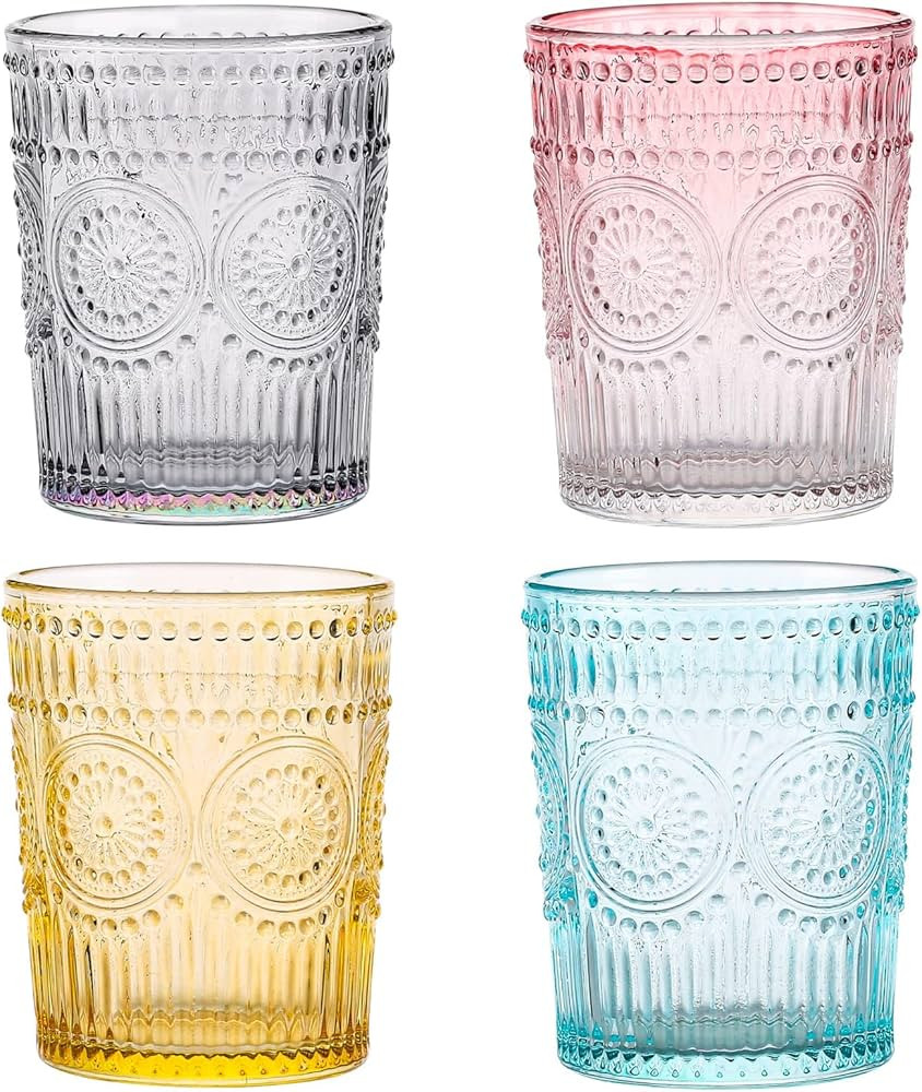 Amzcku Colored Drinking Glasses Set of 4, Vintage Glassware 10 oz- For Cocktails, Mixed Drinks, W... | Amazon (US)