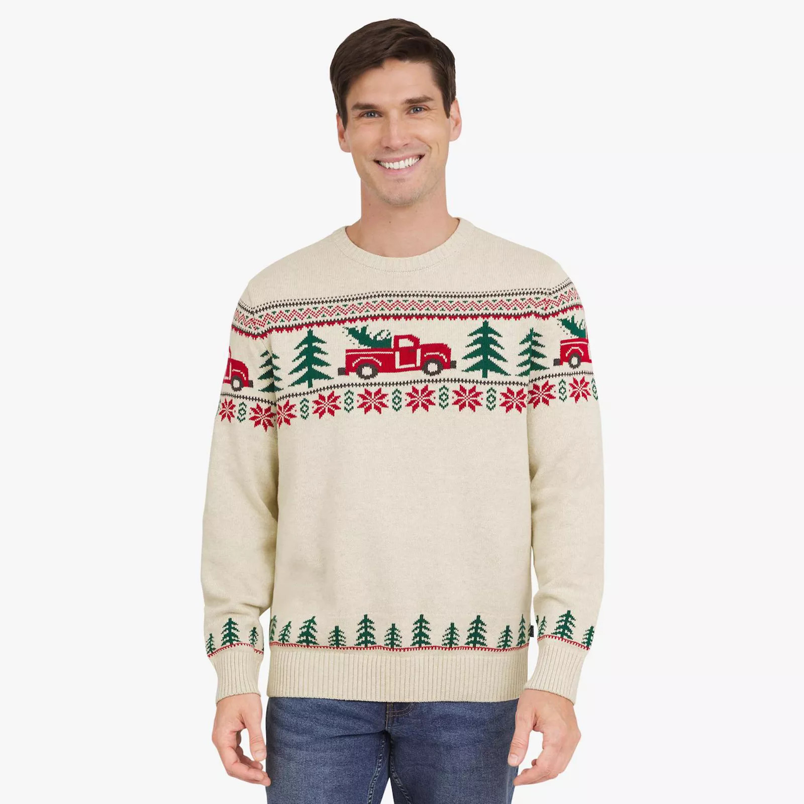 Men's Chaps Holiday Truck Crewneck Sweater, Size: XXL, Beige | Kohl's