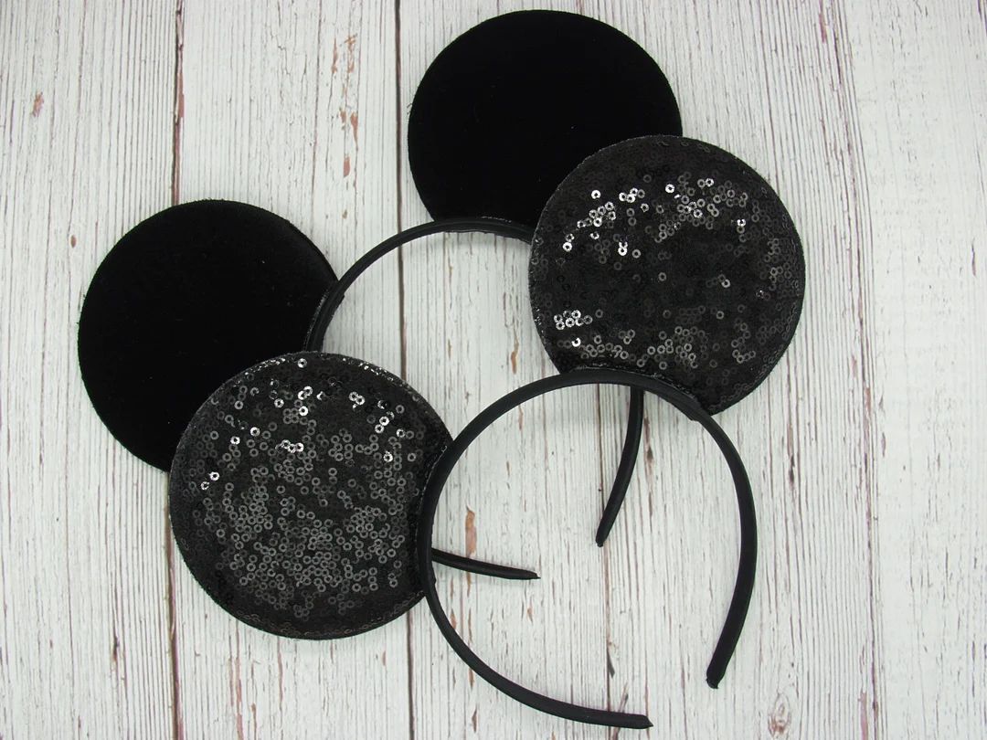 Large 4 Black Sequin or Velvet Mouse Ears No Bow Disney Mickey Mouse Ears Park Sized Ears - Etsy | Etsy (US)