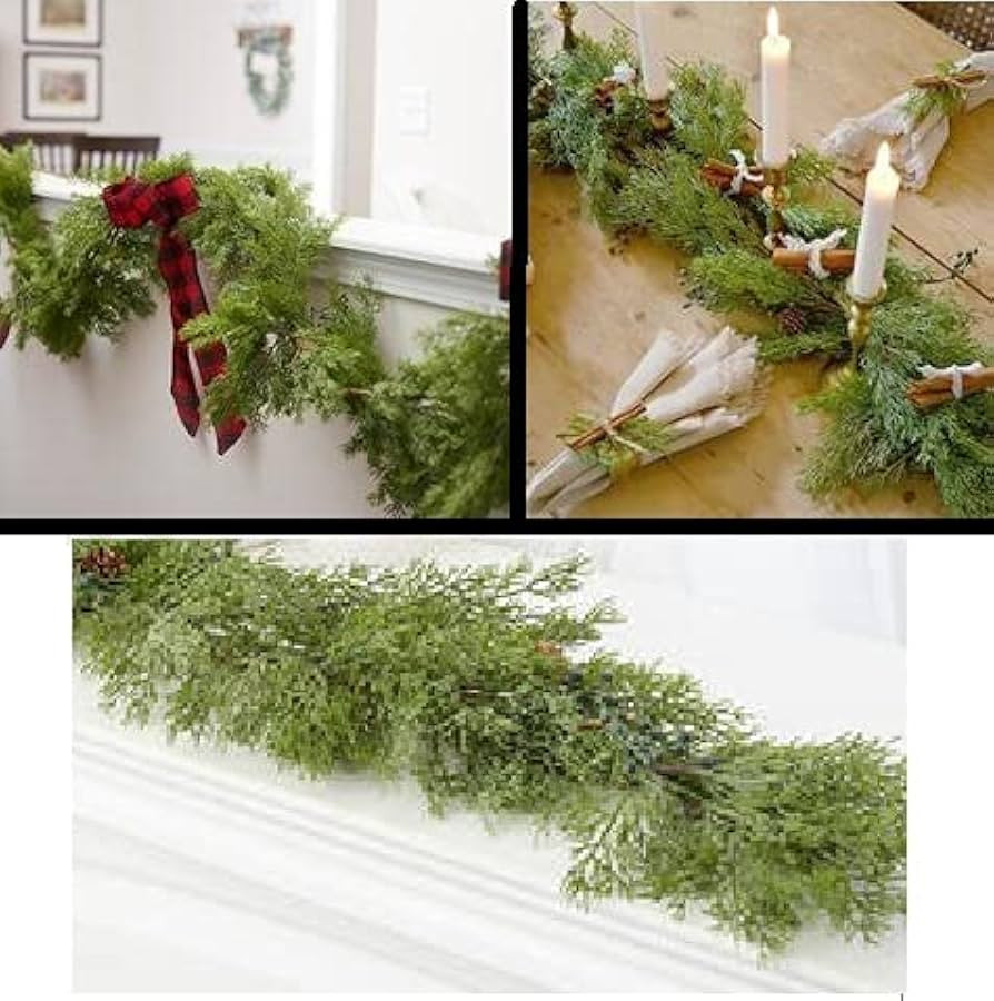Faux Cedar and Berry Christmas Holiday Garland - Artificial Evergreen Cypress Pine Garland Indoor... | Amazon (US)
