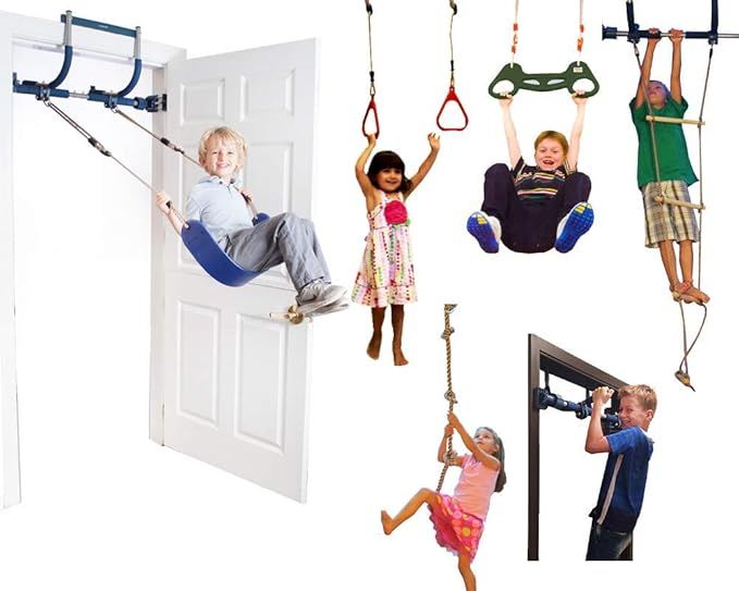 Gym1 Deluxe Indoor Playground with Indoor Swing, Plastic Rings, Trapeze Bar, Climbing Ladder, and... | Amazon (US)