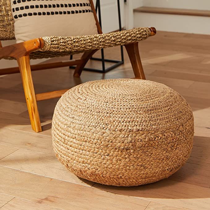 Decor Therapy Round Braided Natural Jute Woven Pouf Ottoman, 19" x 10.5" x 19" | Amazon (US)