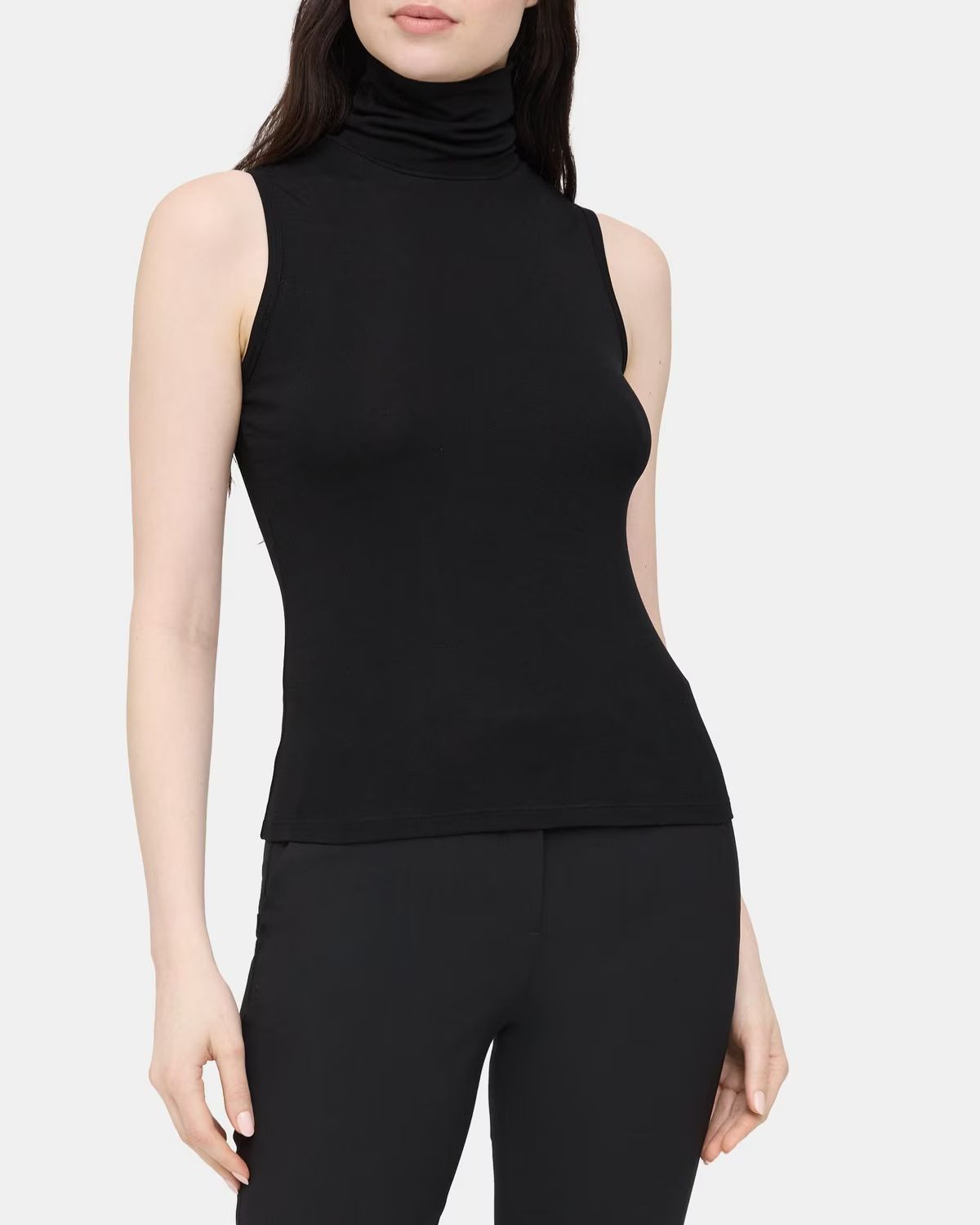 Sleeveless Turtleneck Top in Rib Knit Viscose | Theory Outlet