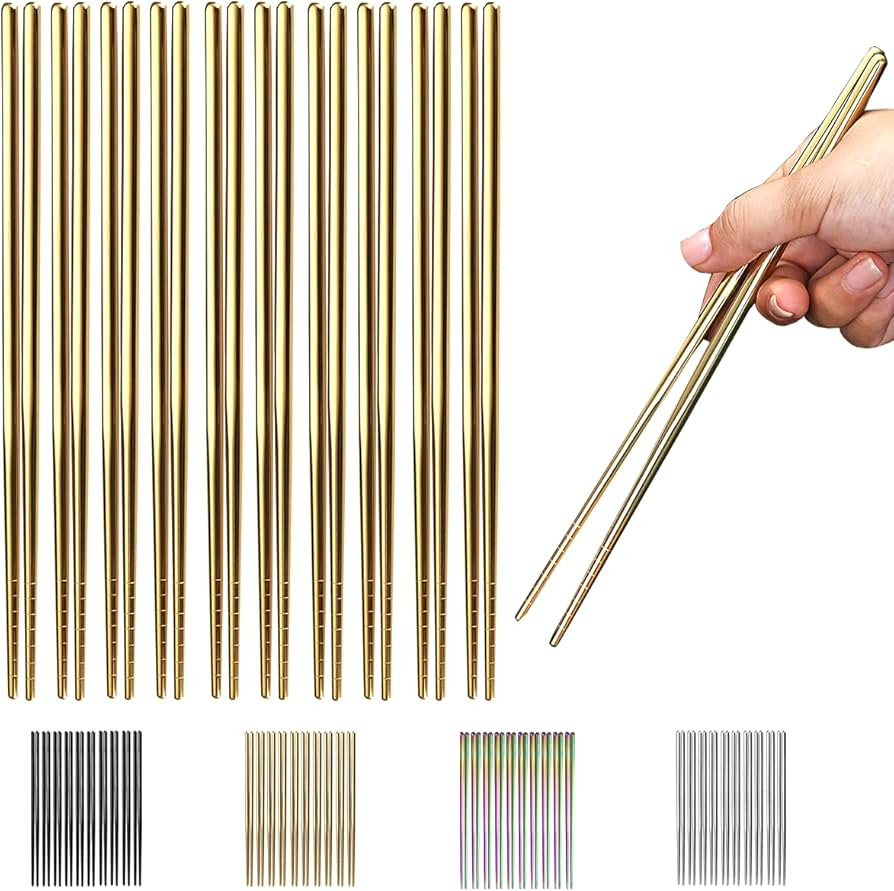 10 Pairs Reusable Chopsticks, Titanium Gold Plating Stainless Steel Metal Chop Sticks, Japanese C... | Amazon (US)
