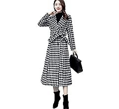 ebossy Women's Houndstooth Trench Coat Winter Single Breasted Quilt-Lined Long Coat | Amazon (US)