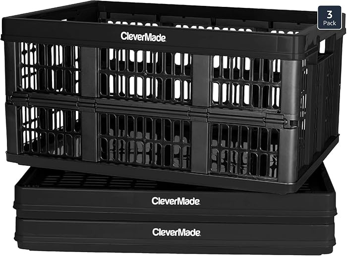 CleverMade Collapsible Utility Crates-Obsidian 3pck 45L / 11 Gal holds 66 lbs - Stackable Contain... | Amazon (US)