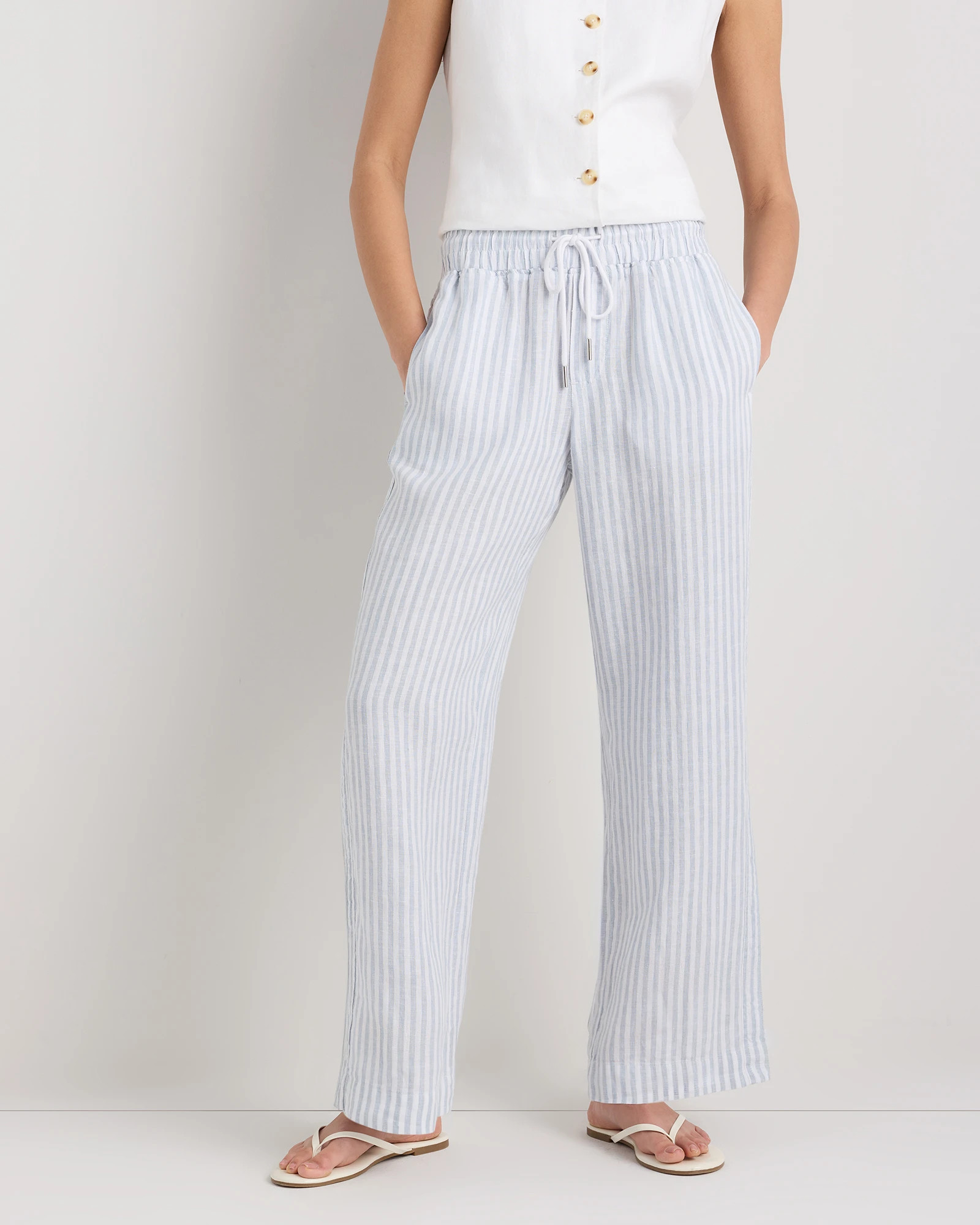 Quince | Women's 100% European Linen Wide Leg Pants in Driftwood, Size Small | Quince
