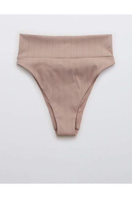 Aerie Striped Ribbed High Cut Cheeky Bikini Bottom | American Eagle Outfitters (US & CA)