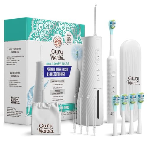 GuruNanda Lion & Lamb Kit 2.0, Electric Toothbrush with Water Flosser Combo, 4 Jet Tips, 4 Brush Heads, & IPX7 Waterproof Design for Complete Oral Care, White | Amazon (US)