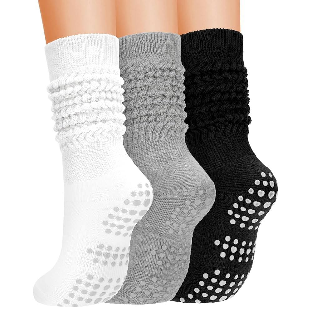 3 Pairs Grip Pilates Socks for Women, Non Slip Yoga Slouch Socks Barre Workout Scrunch Socks | Amazon (US)