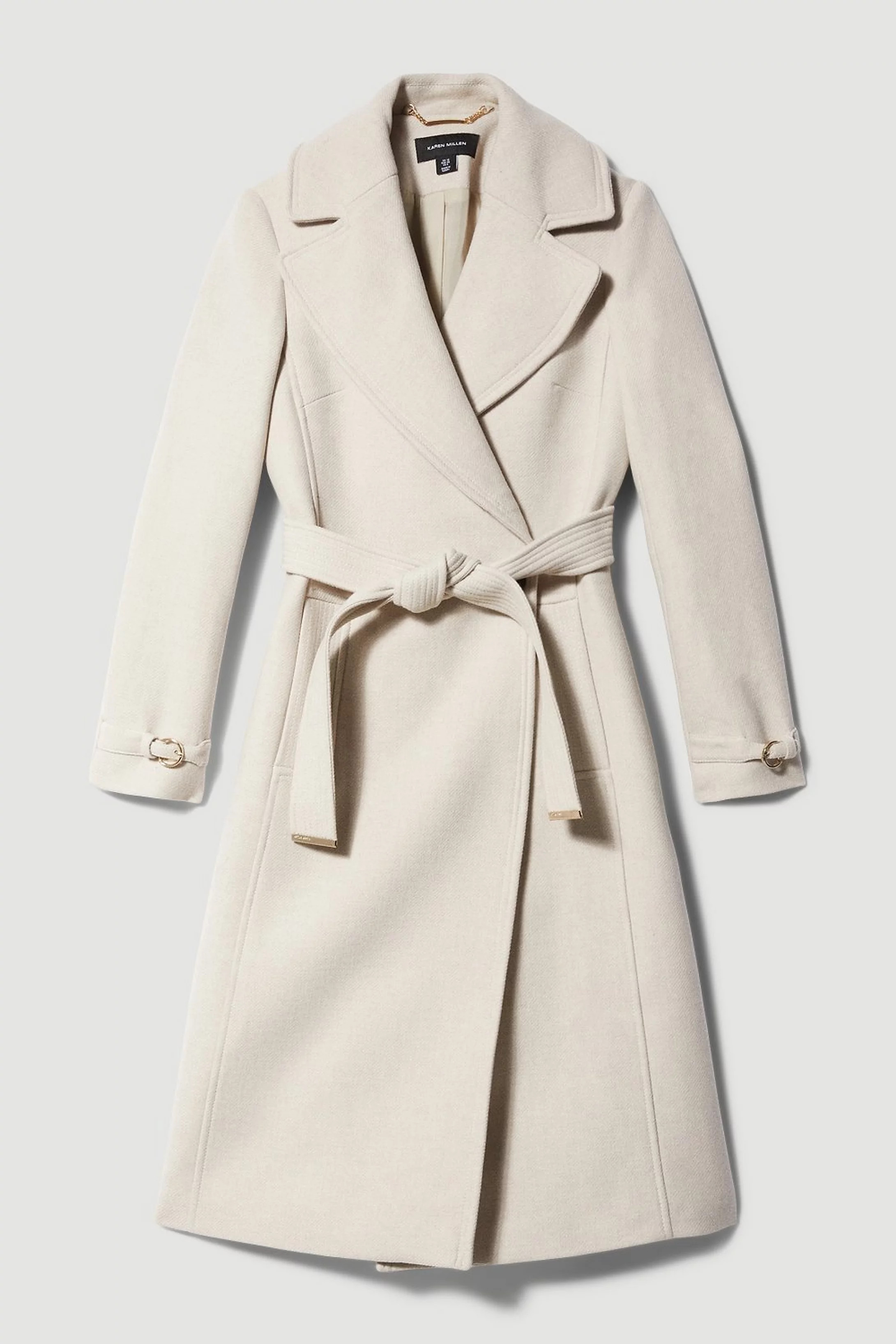 Italian Virgin Wool Belted Collared Coat | Karen Millen US