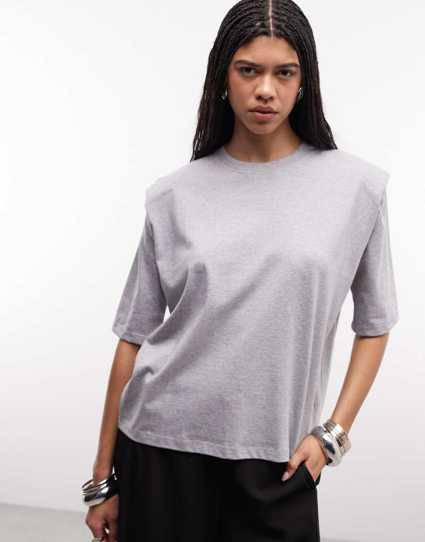 ASOS DESIGN regular fit tee with sharp shoulder pad detail in grey marl | ASOS (Global)
