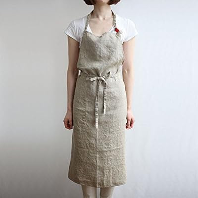 Linen Apron 4 Color, Unisex Adjustable Easy Care House Simple Long Apron Beige | Amazon (US)