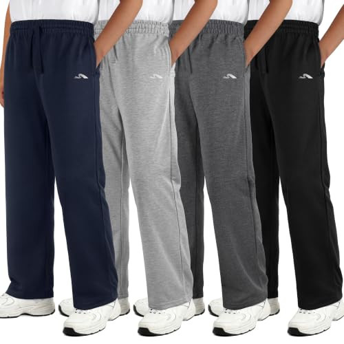 4 Pack Boys Sweatpants Athletic Open Bottom Pants with Drawstring Pockets | Amazon (US)