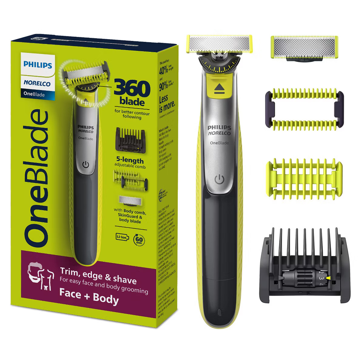 Philips Norelco OneBlade 360 Face & Body Rechargeable Men's Electric Shaver and Trimmer - QP2834/... | Target