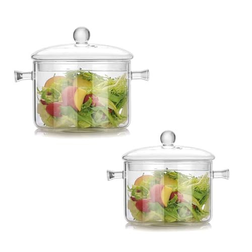 2 Pcs Glass Saucepan with Cover Set, 50 OZ and 64 OZ Glass Pots for Cooking on Stove Heat Resistant Clear Pots and Pans Set Stovetop Cookware Simmer Pot with Lid for Soup Milk(1.5 L, 1.9 L) | Amazon (US)