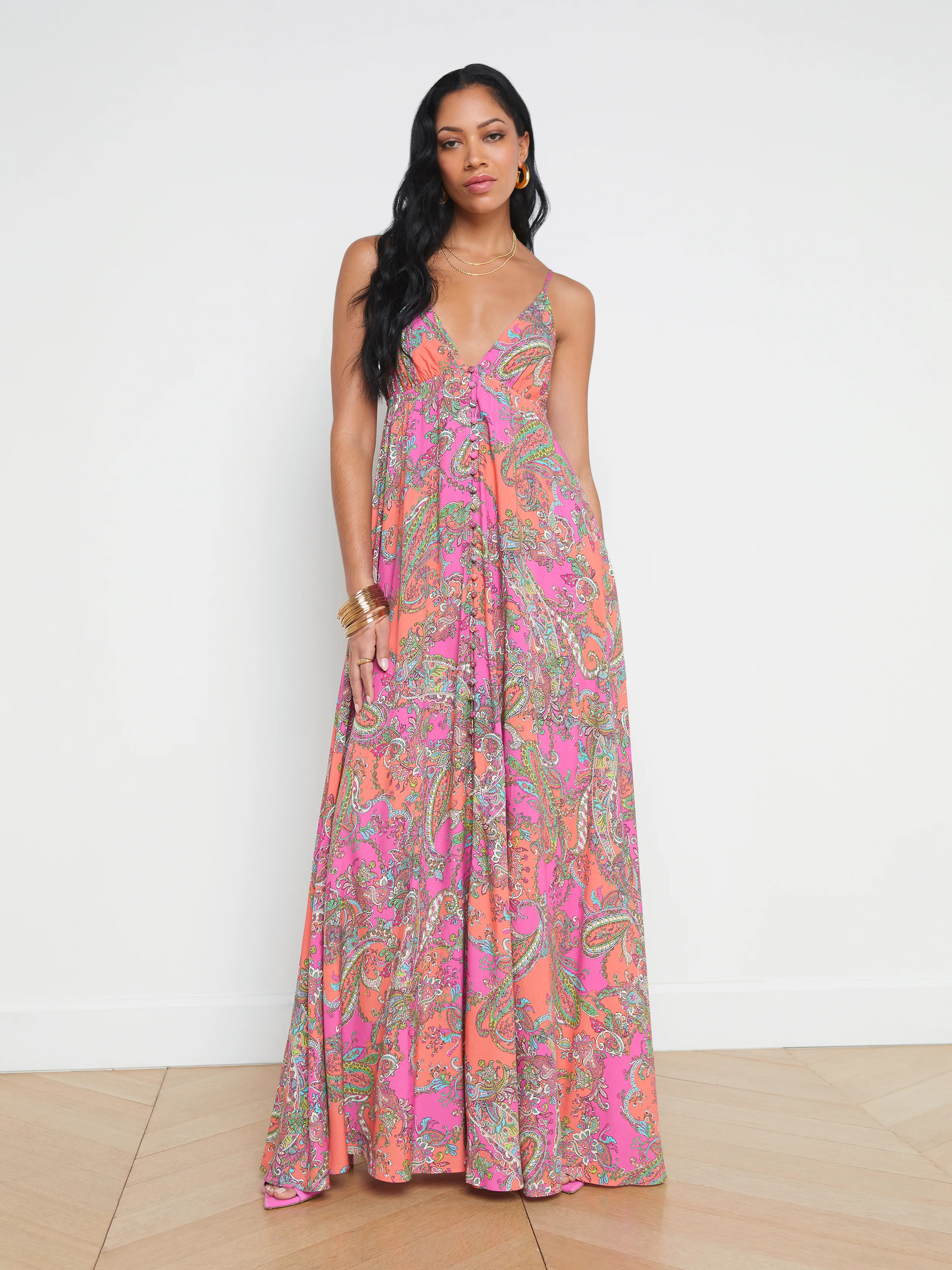 L'AGENCE - Stefani Maxi Dress in Rhodamine Multi Bright Pop Paisley | L'Agence