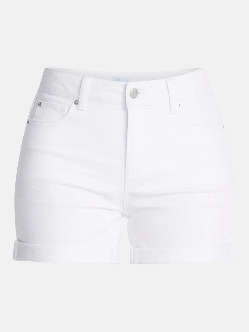 Time and Tru Women's Mid Rise Roll Cuff Denim Shorts, 4" Inseam, Sizes 0-20 | Walmart (US)