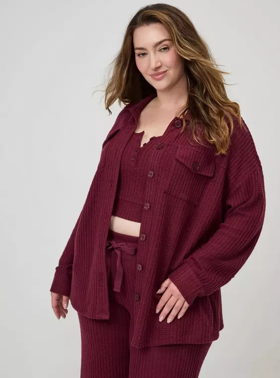 Plush Waffle Oversized Lounge Shacket in Blue | Torrid (US & Canada)