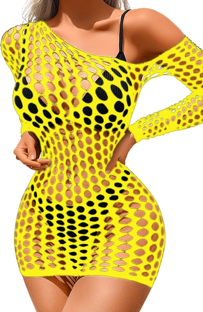 Kaei&Shi Sexy Cover Up, Hollow Out, Fishnet, Off One Shoulder Dress | Amazon (US)