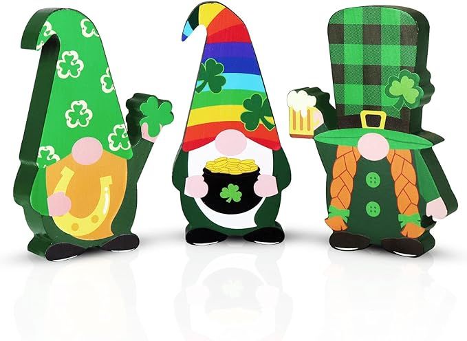 St Patricks Day Decorations Gnomes 3 Pcs, Lucky Tomte Swedish Scandinavian Wooden Table Signs Iri... | Amazon (US)