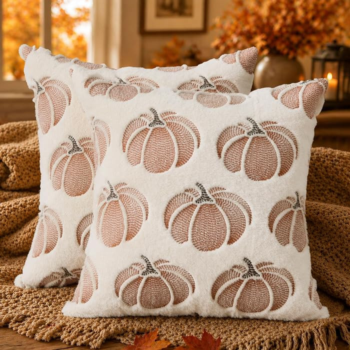 Fall Pillow Covers 18x18 Set of 2 Fall Decorations Rust Pumpkin White Throw Pillowcases Soft Plus... | Amazon (US)