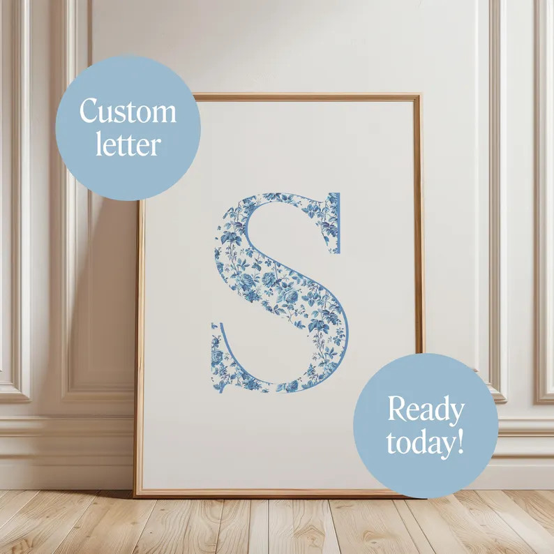 Custom Chinoiserie Letter Print, Light Blue Coastal Granddaughter Print, Coastal Cowgirl Print, D... | Etsy (US)