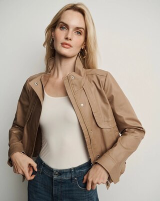 Women's Coated Utility Jacket in Coated Taupe size XS | White House Black Market | White House Black Market