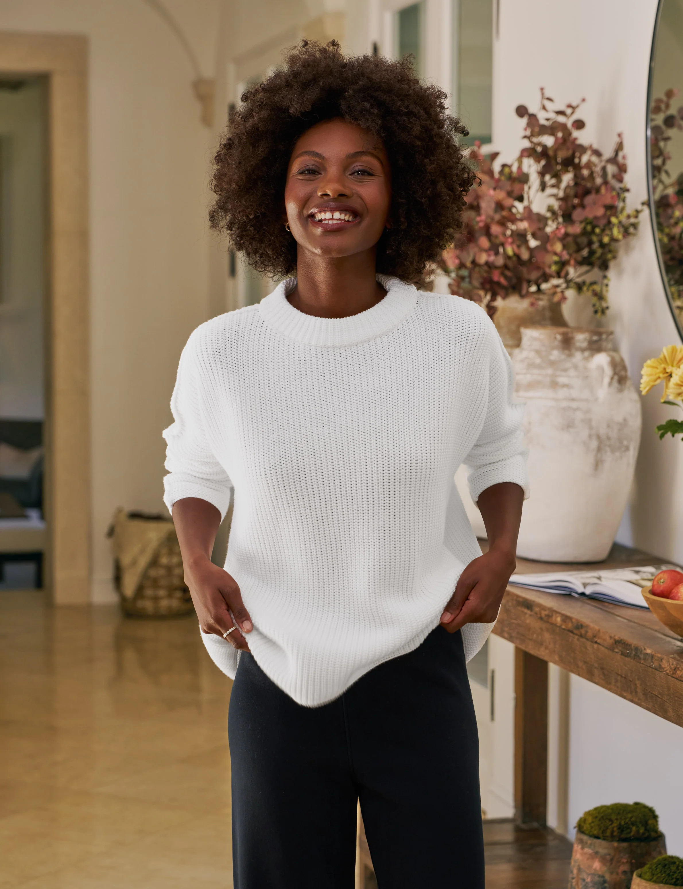 MONTECITO SWEATER White, Pure Italian Cotton White / L | Frank & Eileen
