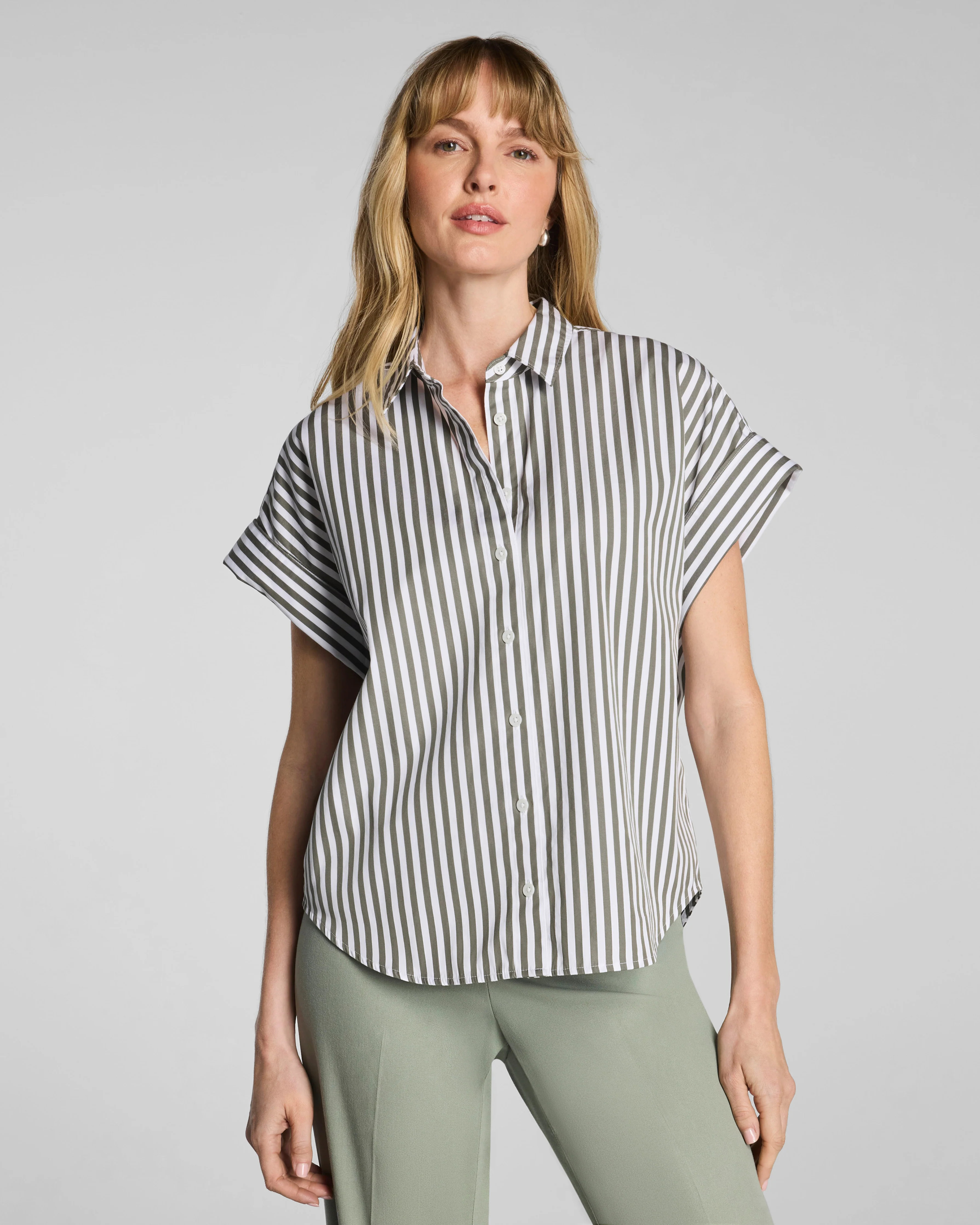 Poplin Oversized Short Sleeve Button Down | Spanx