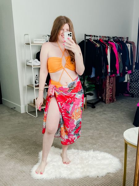 Beach outfit from amazon. Love this cut out one piece swimsuit size large with tropical sarong. Vacation outfit. Amazon swimsuit. 

#LTKunder50 #LTKstyletip #LTKswim