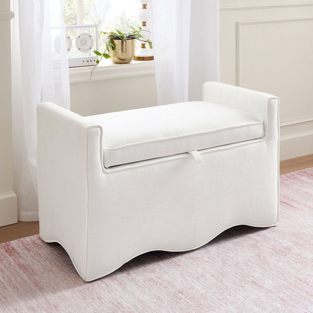 Performance Linen Blend Wavy Piped Storage Settee (36.5") | Pottery Barn Teen
