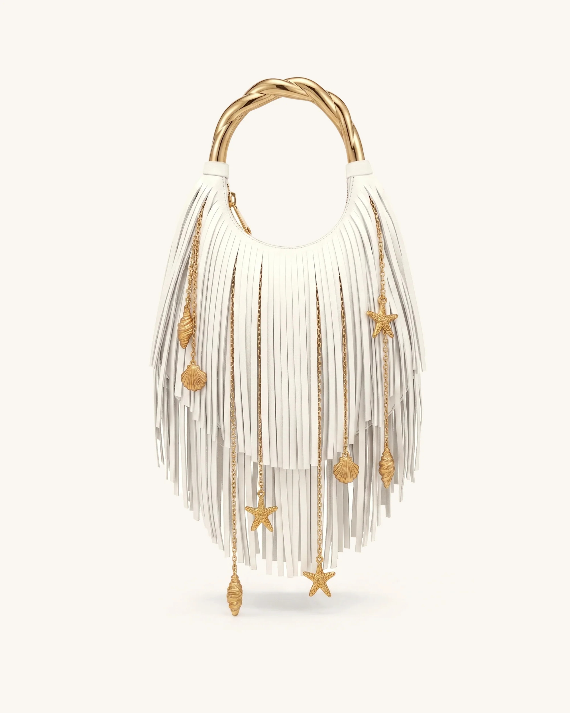 Chloe Metal Handle Fringe Top Handbag - Off White | JW PEI US