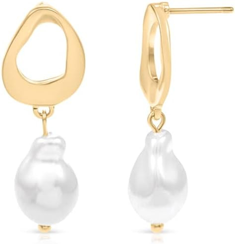 Pearl Drop Earrings For Women 14k gold Plated S925 Sterling Silver Post Pearl Stud Dangle Earring... | Amazon (US)