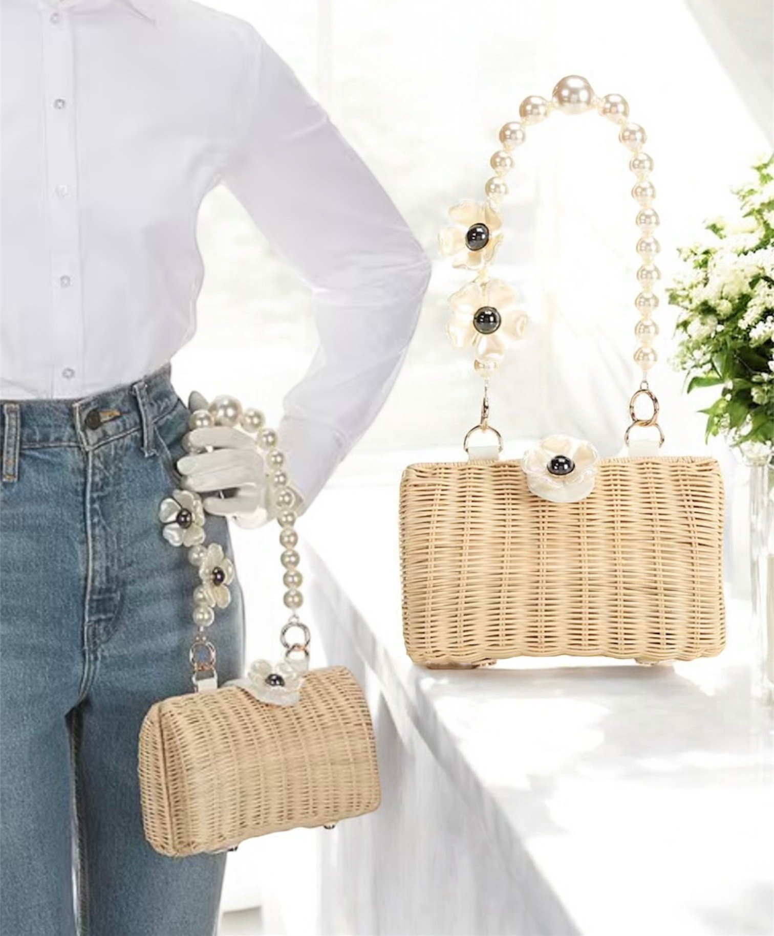 Floral Rattan Novelty Clutch 
Straw handbags 
Faux pearl clutch 
Spring handbags
Summer handbag 
Clutch 
Gift for her 
Mother’s Day
Casual 
Wedding guest 



#LTKStyleTip #LTKSeasonal #LTKItBag
