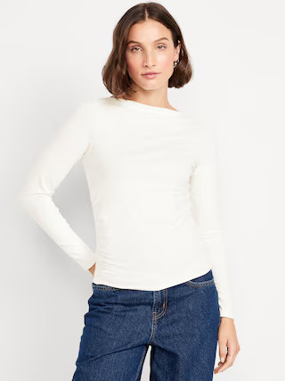 Long-Sleeve Slit-Neck Ruched Top | Old Navy (US)