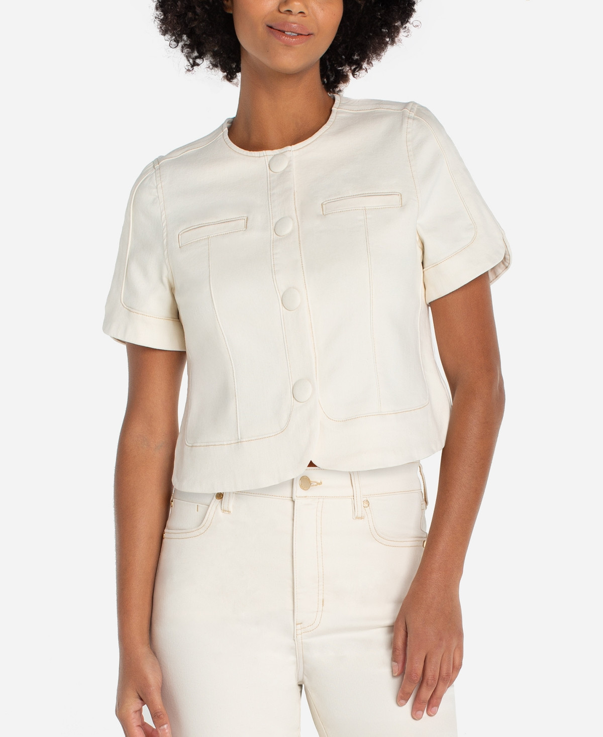 Liverpool Los Angeles Women's Crew Neck Short-Sleeve Cropped Jacket - Desert Dunes | Macy's