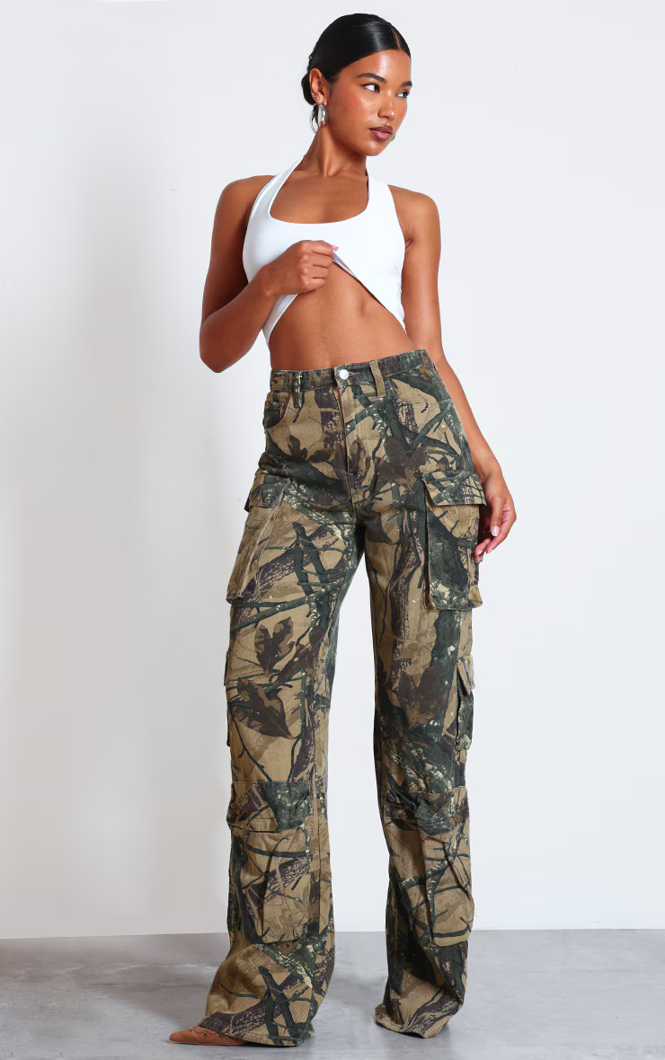 Camo Detailed Print Wide Leg Jeans | PrettyLittleThing US